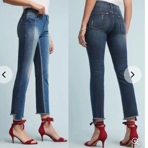 Pilcro Jeans Womens 26 Blue Denim Pants Parallel Two Toned Straight Leg Cut Hems